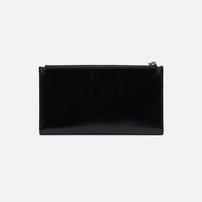 Jill Large Bifold Wallet In Polished Leather - Black | HOBO New