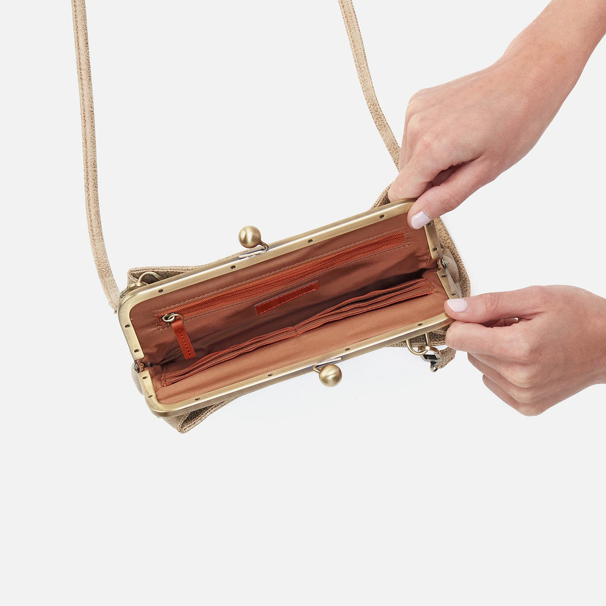 Lauren Frame Crossbody In Metallic Leather - Gold Leaf | HOBO Great Value