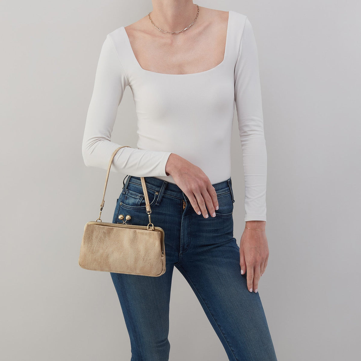 Lauren Frame Crossbody In Metallic Leather - Gold Leaf | HOBO Great Value