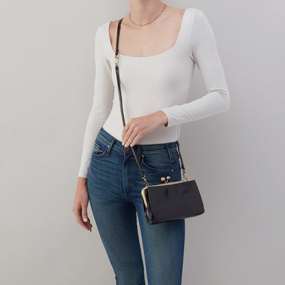 Lauren Frame Crossbody In Polished Leather - Black | HOBO Signature