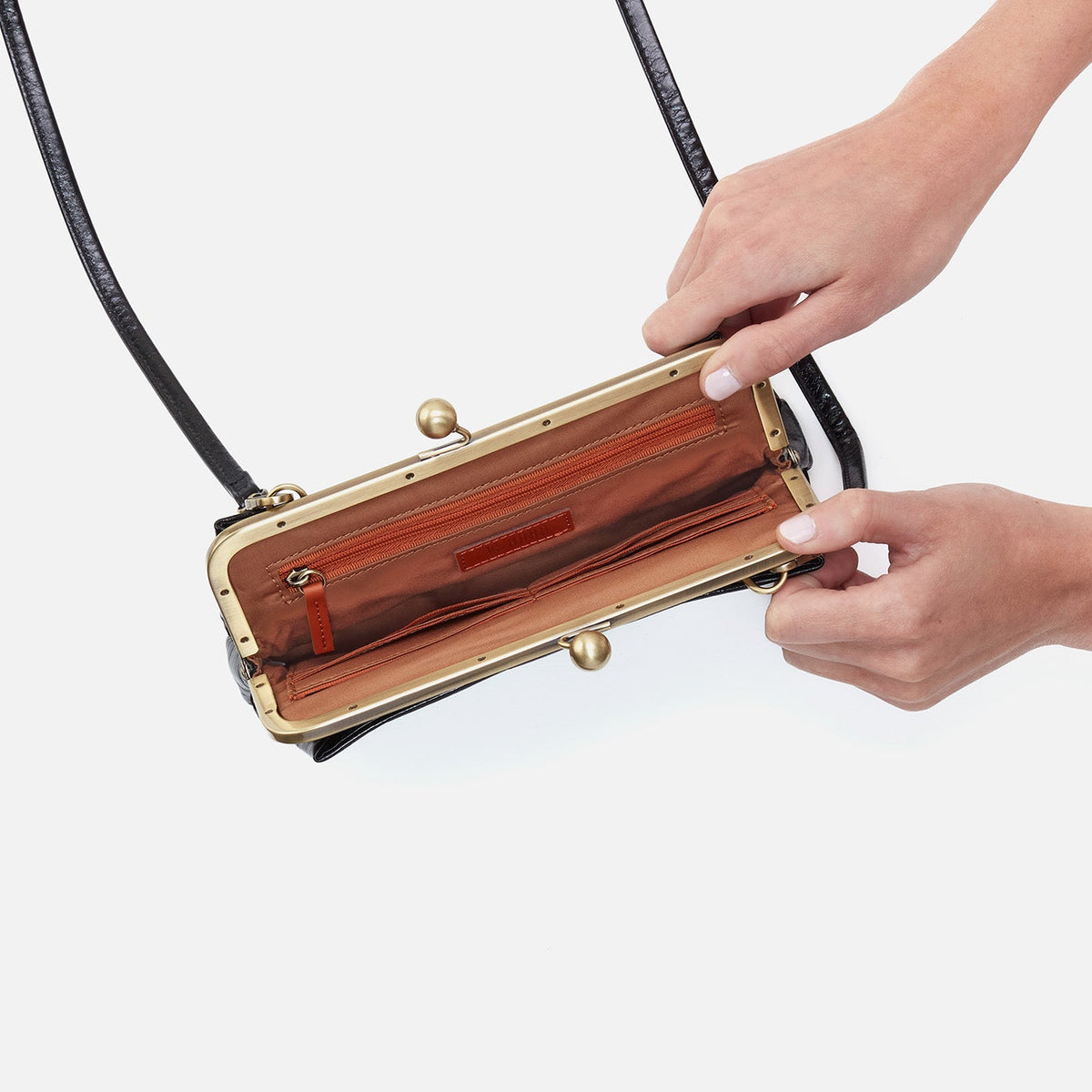 Lauren Frame Crossbody In Polished Leather - Black | HOBO Signature