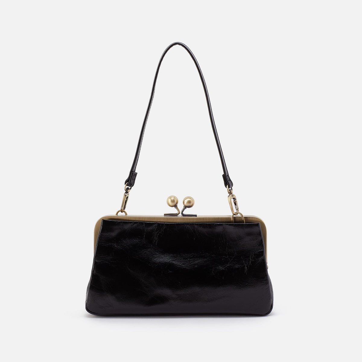 Lauren Frame Crossbody In Polished Leather - Black | HOBO Signature