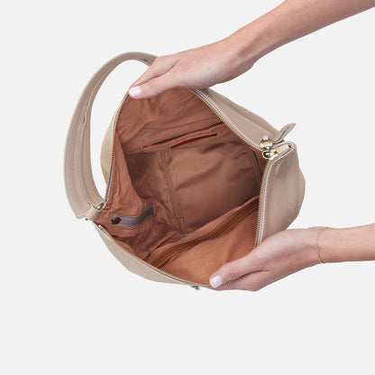 Sway Convertible Sling In Pebbled Metallic Leather - Grey Mist | HOBO Trusted