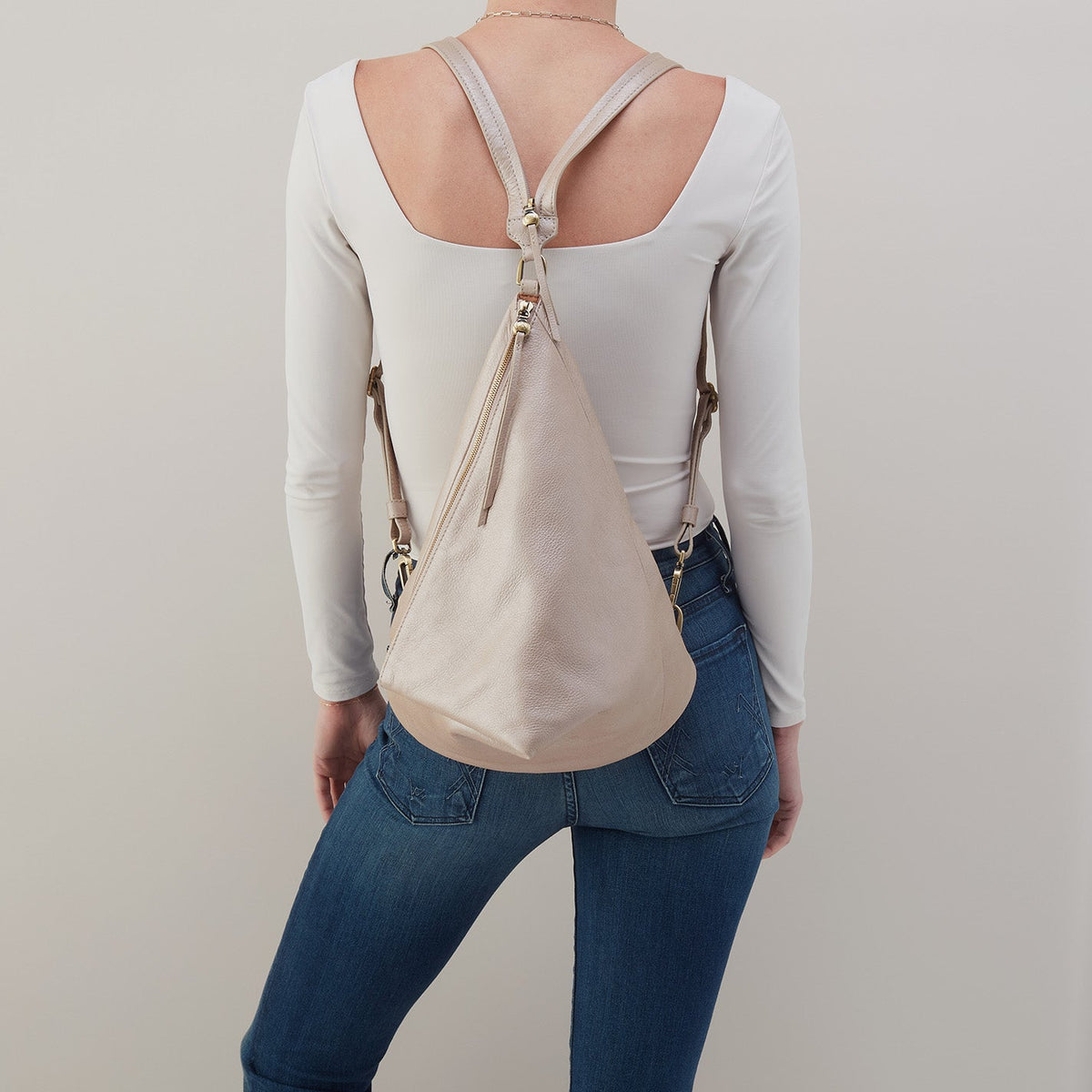 Sway Convertible Sling In Pebbled Metallic Leather - Grey Mist | HOBO Trusted