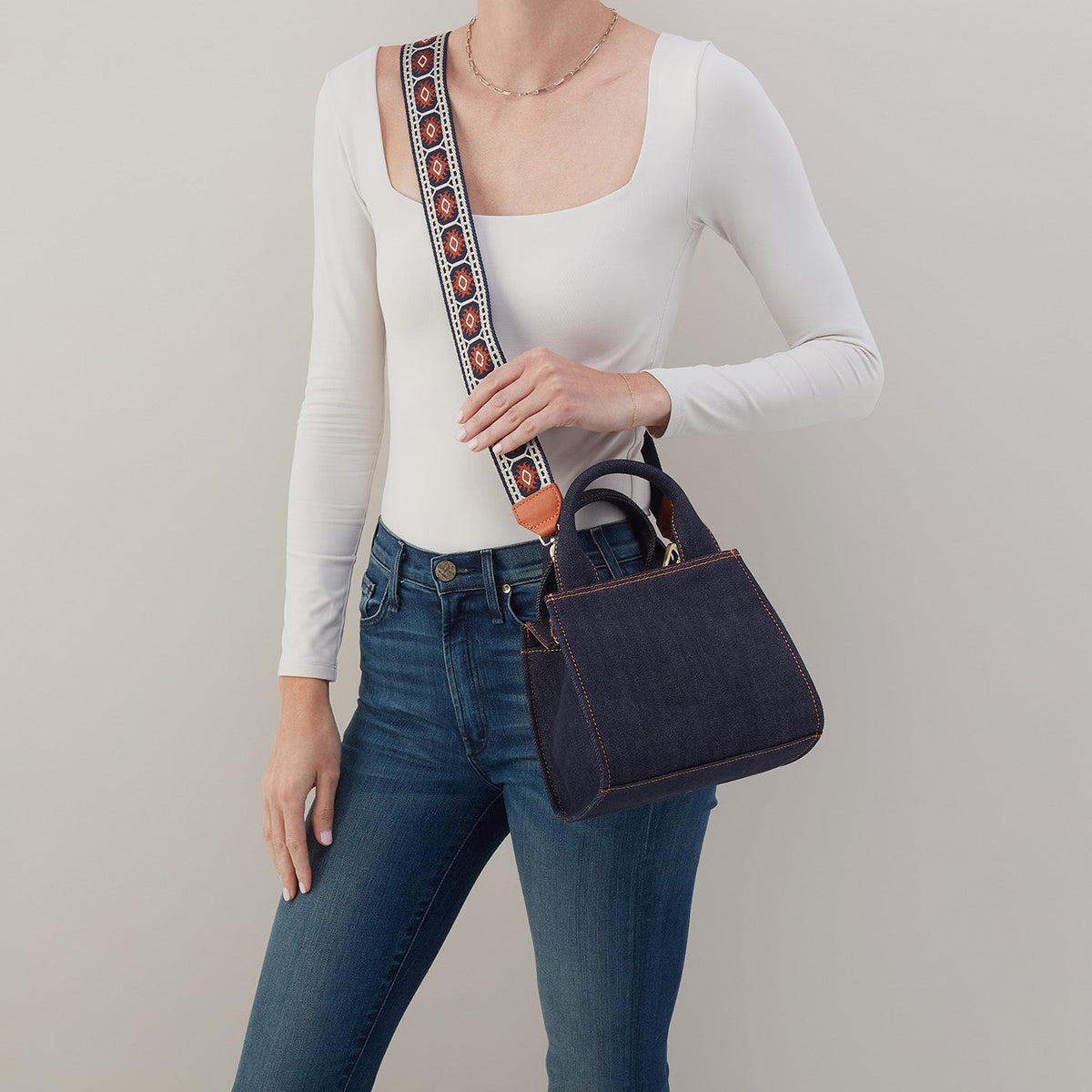 Cass Small Tote In Denim Fabric - Dark Denim | HOBO Customer Favorite