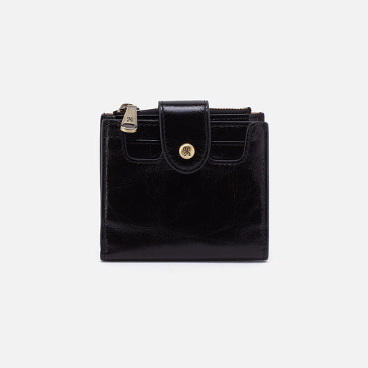 Dunn Mini Wallet In Polished Leather - Black | HOBO Classic
