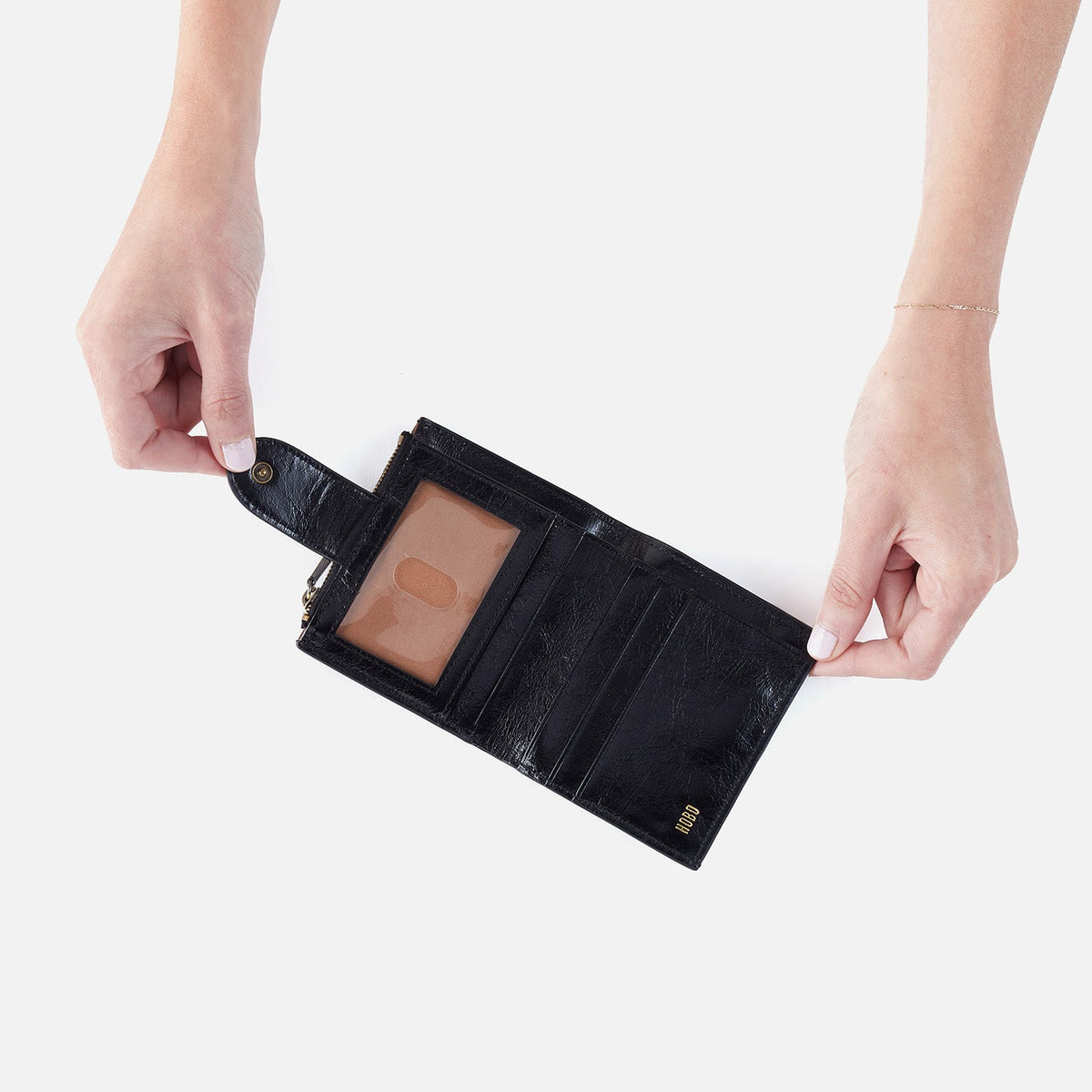 Dunn Mini Wallet In Polished Leather - Black | HOBO Classic