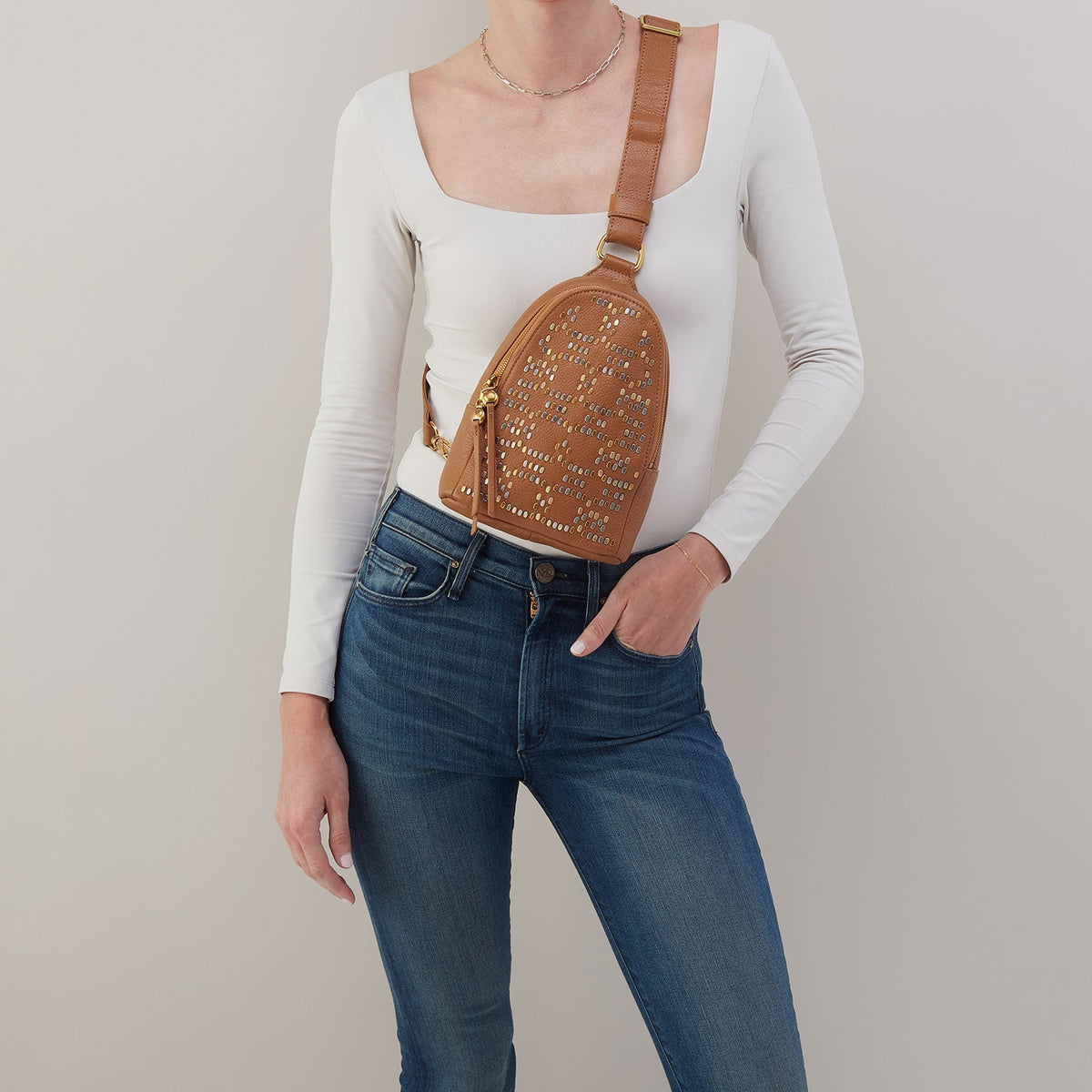 Fern Sling In Pebbled Leather - Warm Honey Pixel Studded | HOBO Exclusive