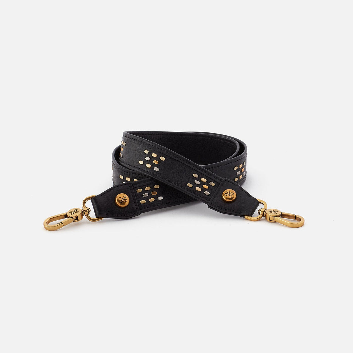 Flat Stud Guitar Strap In Polished Leather - Black | HOBO Classic