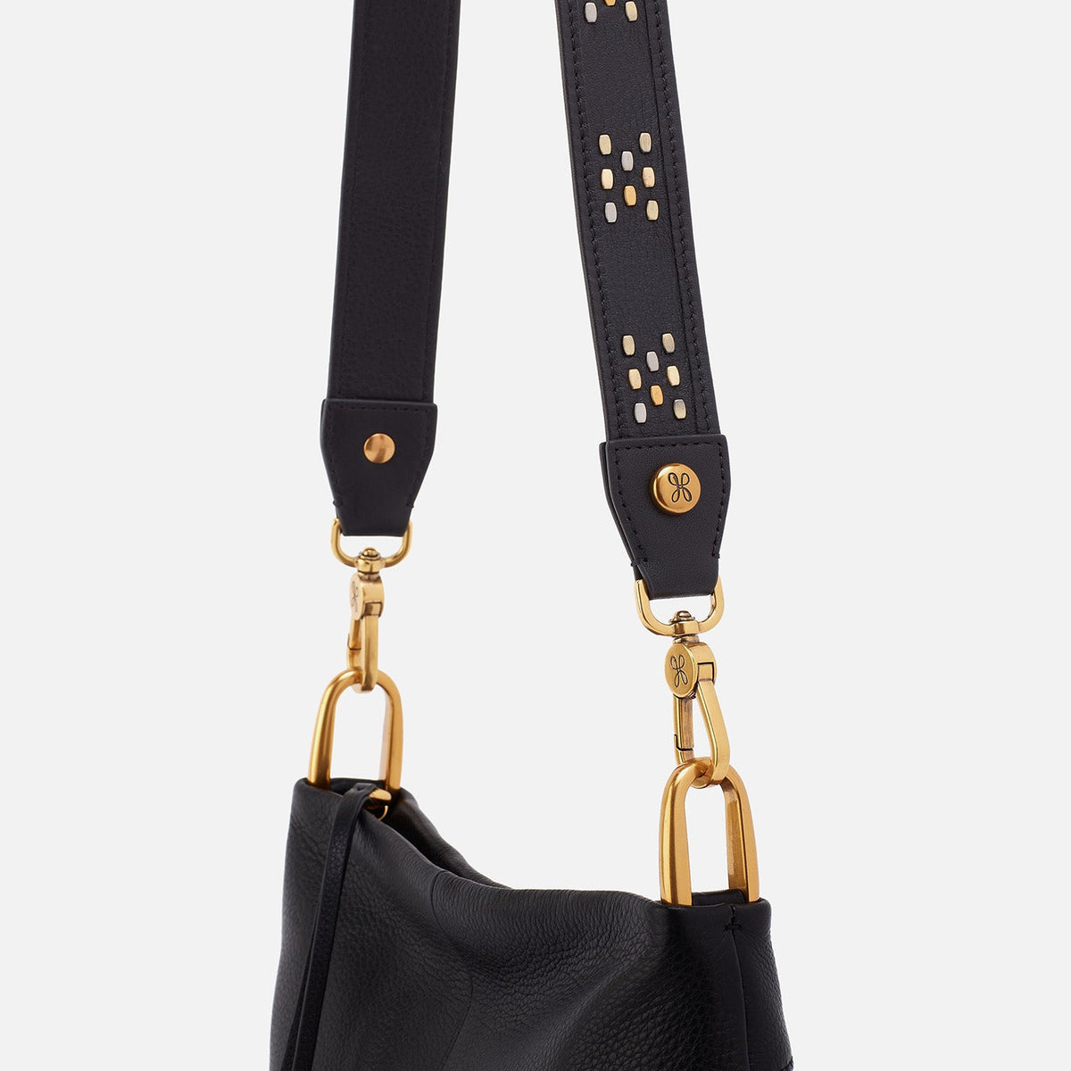 Flat Stud Guitar Strap In Polished Leather - Black | HOBO Classic