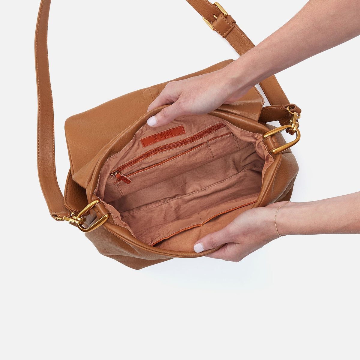 Harley Convertible Shoulder Bag in Pebbled Leather - Warm Honey | HOBO Classic