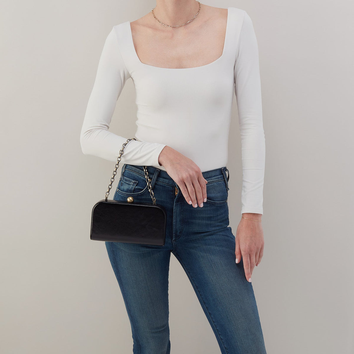 Lauren Minaudiere In Polished Leather - Black | HOBO Everyday