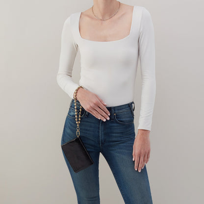 Ross Bead Wristlet In Polished Leather - Black | HOBO Signature