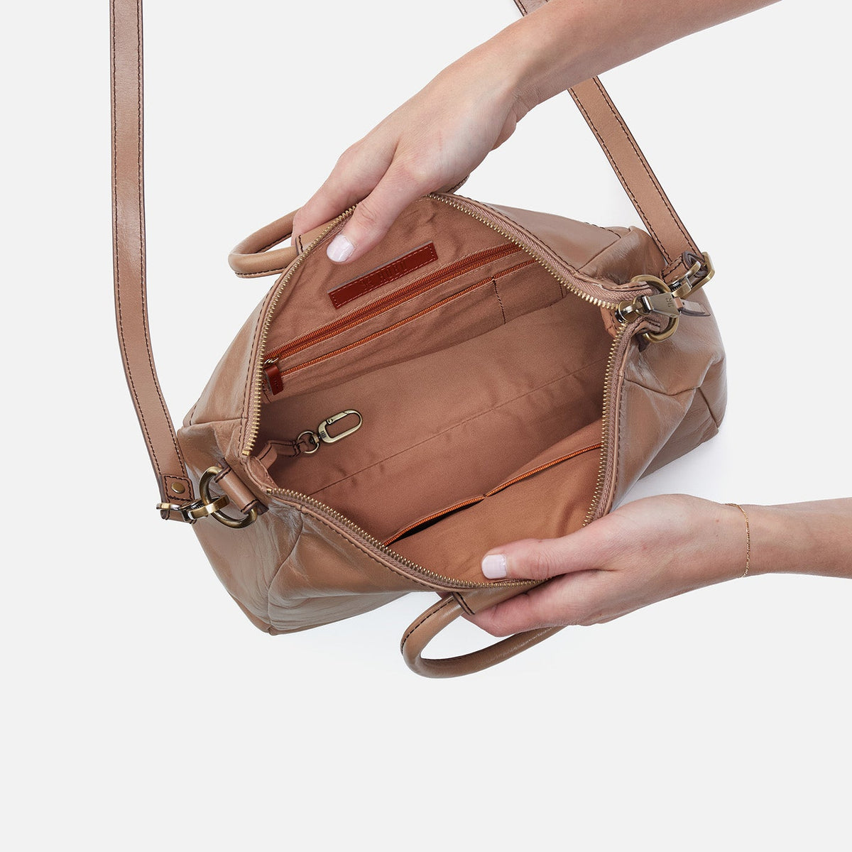 Sheila Medium Satchel In Polished Leather - Cashmere | HOBO Trending