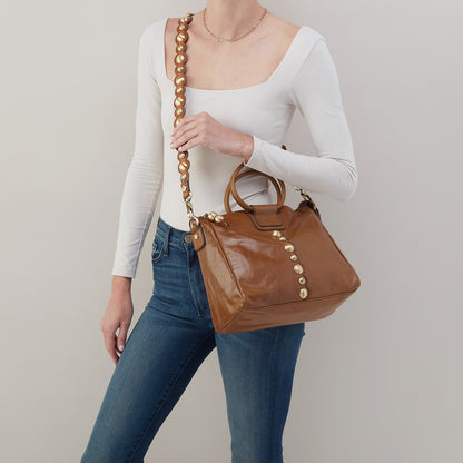 Sheila Medium Satchel In Polished Leather - Truffle With Studs | HOBO Recommended