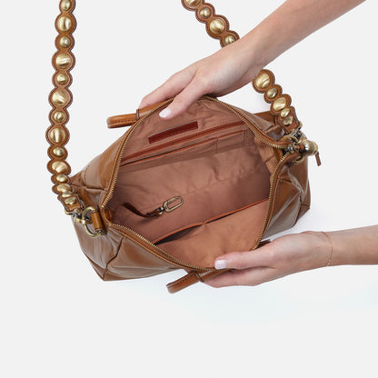 Sheila Medium Satchel In Polished Leather - Truffle With Studs | HOBO Recommended