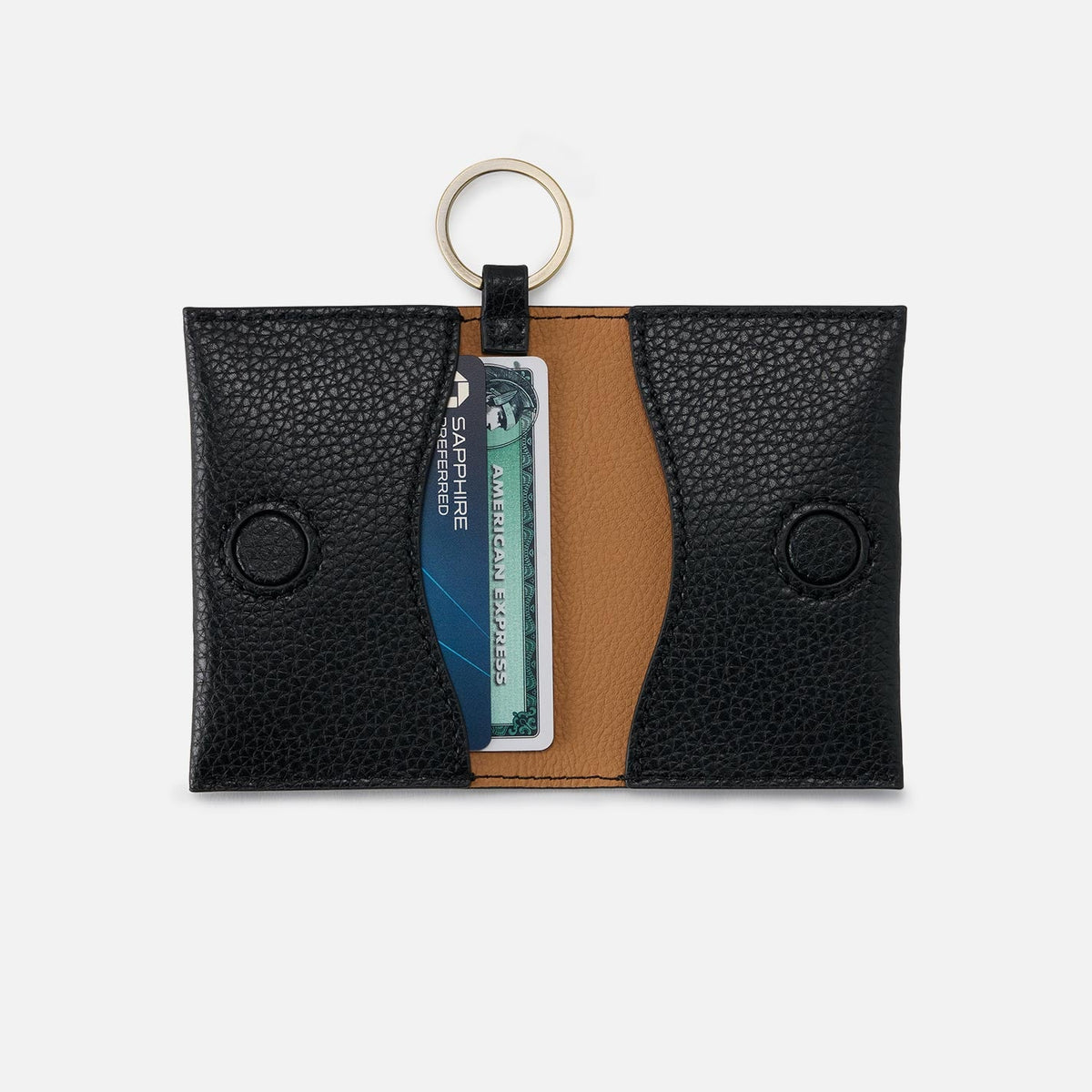 Vida Card Case in Micro Pebbled Leather - Black | HOBO Trusted