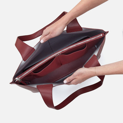 Vida Large Tote In Micro Pebbled Leather - Port And Silver | HOBO Great Value