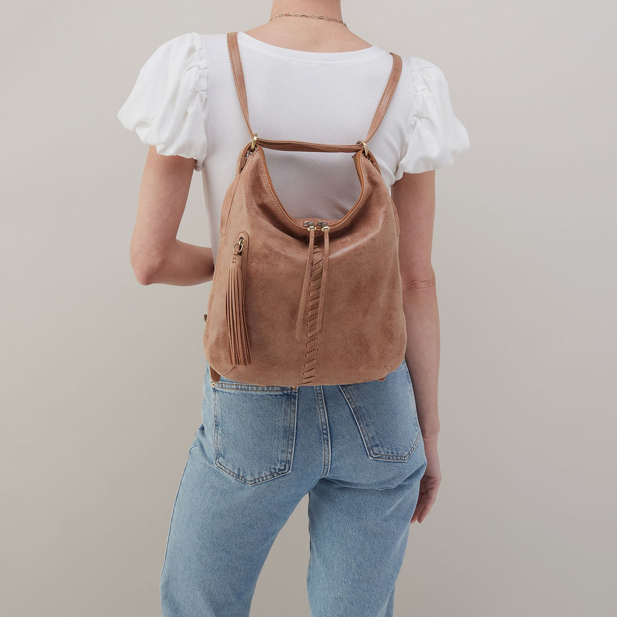 Merrin Convertible Backpack In Buffed Leather - Hazel | HOBO Premium