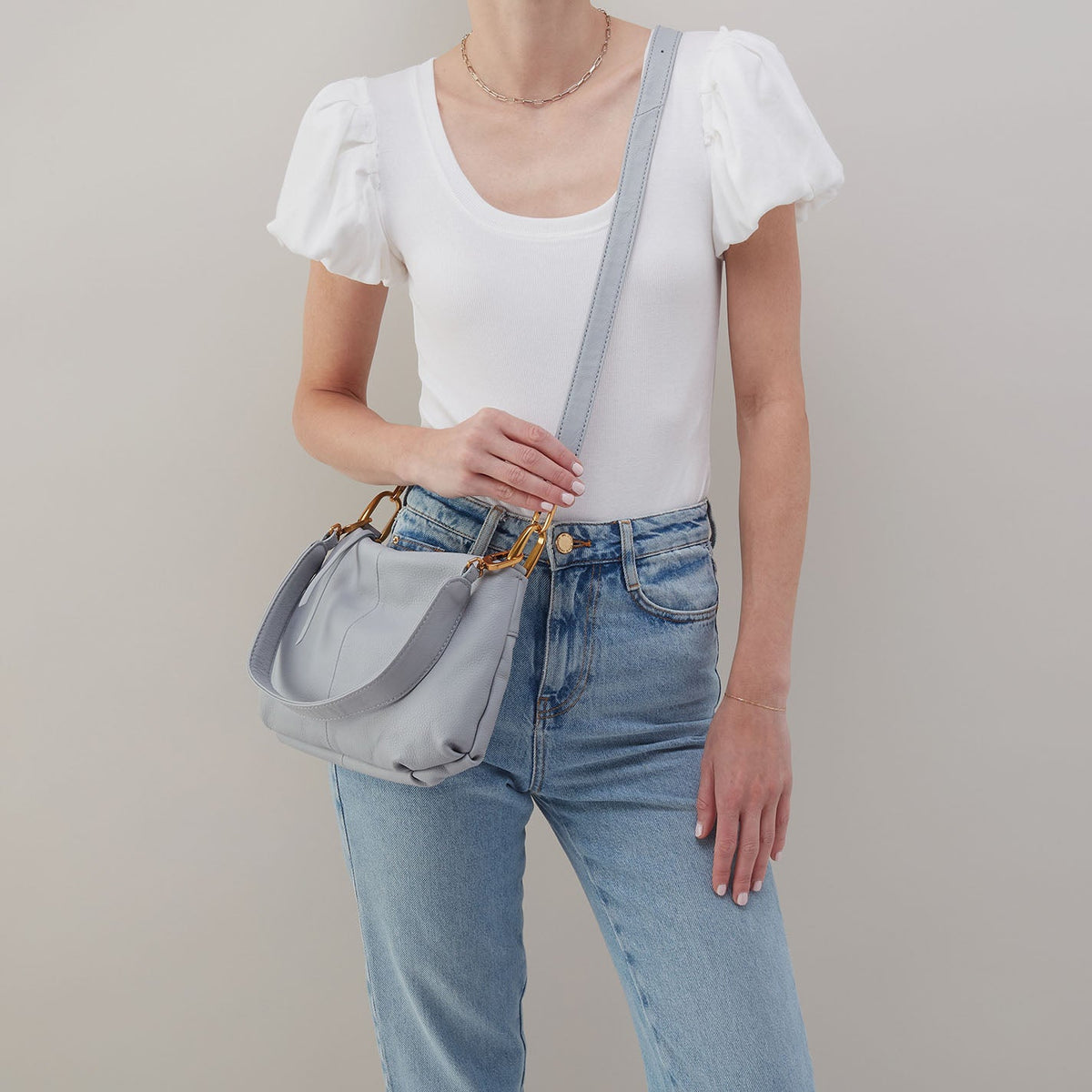 Advance Shoulder Bag In Pebbled Leather - Blue Pearl | HOBO Essential