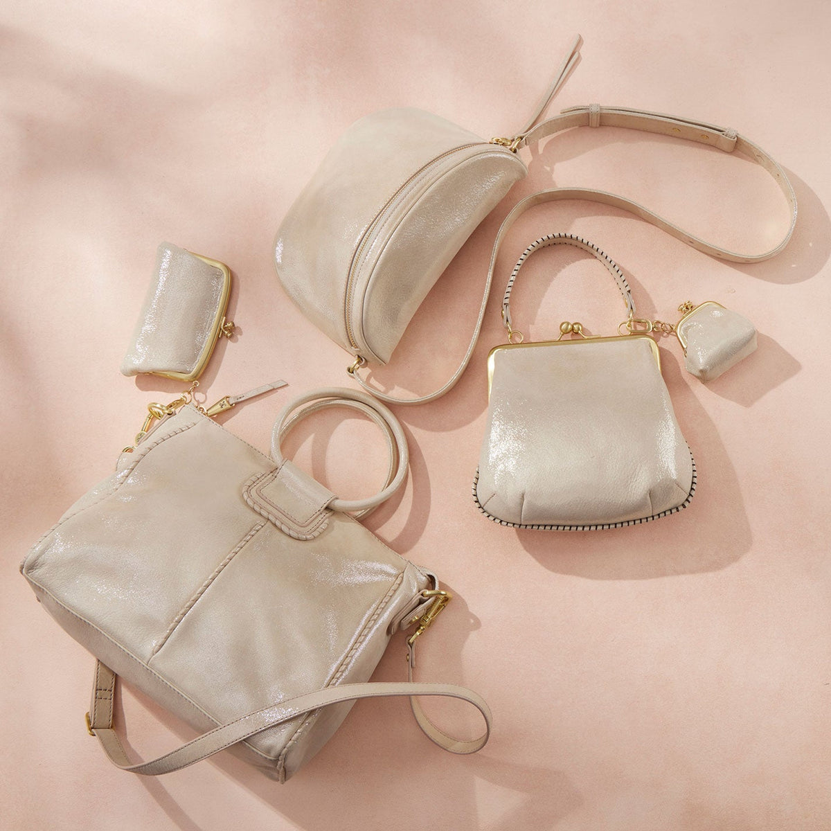 Cheer Frame Pouch In Metallic Leather - Sand Shimmer | HOBO Everyday
