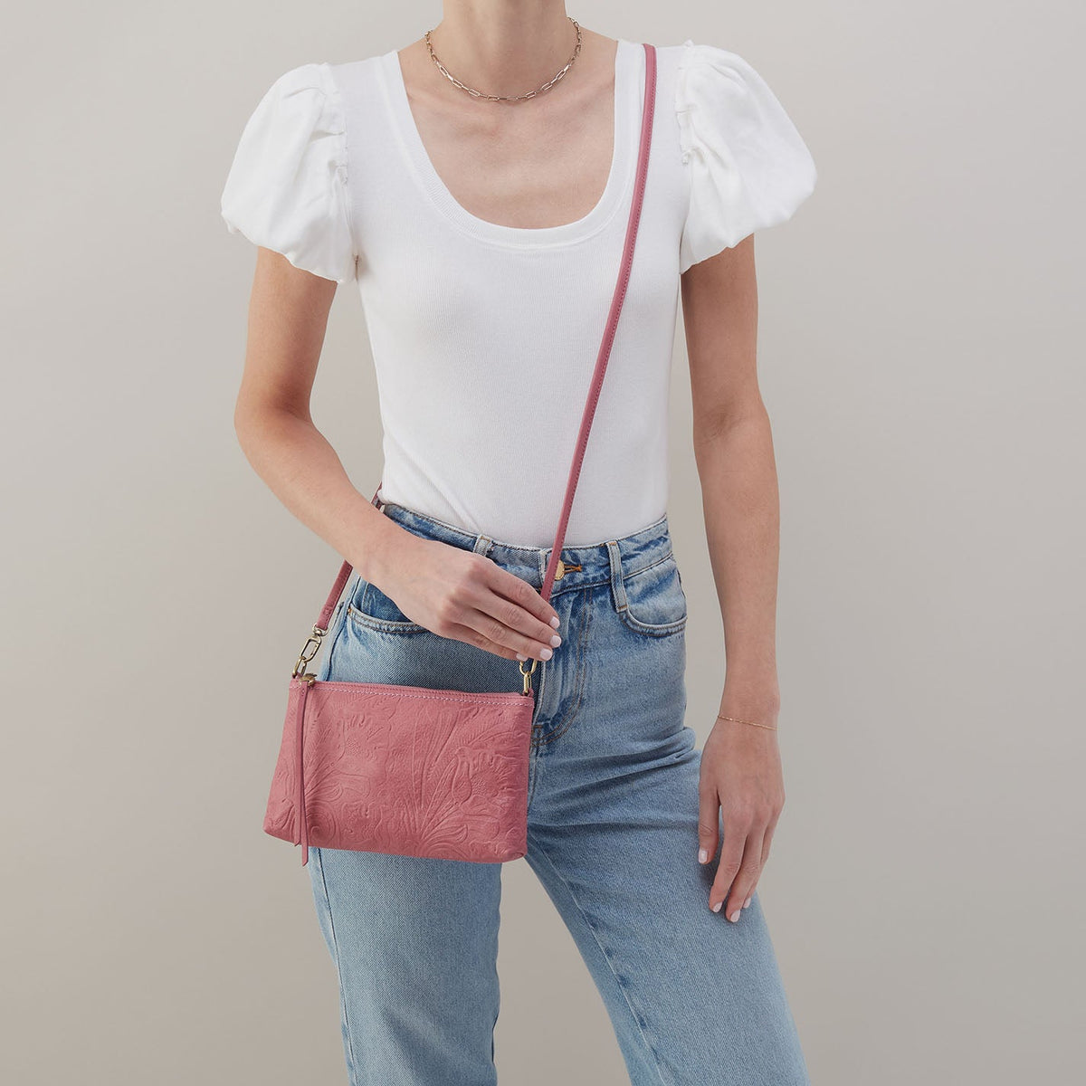 Darcy Crossbody In Tooled Embossed Leather - Mauve Tooled Emboss | HOBO Quality