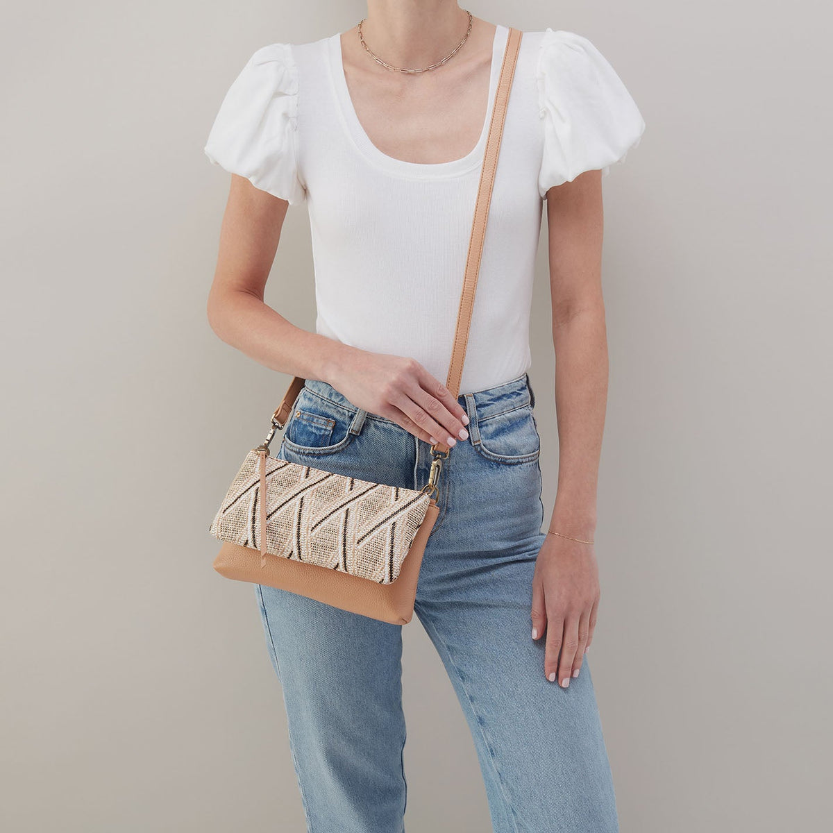 Darcy Double Crossbody In Pebbled Leather - Porcini | HOBO Essential