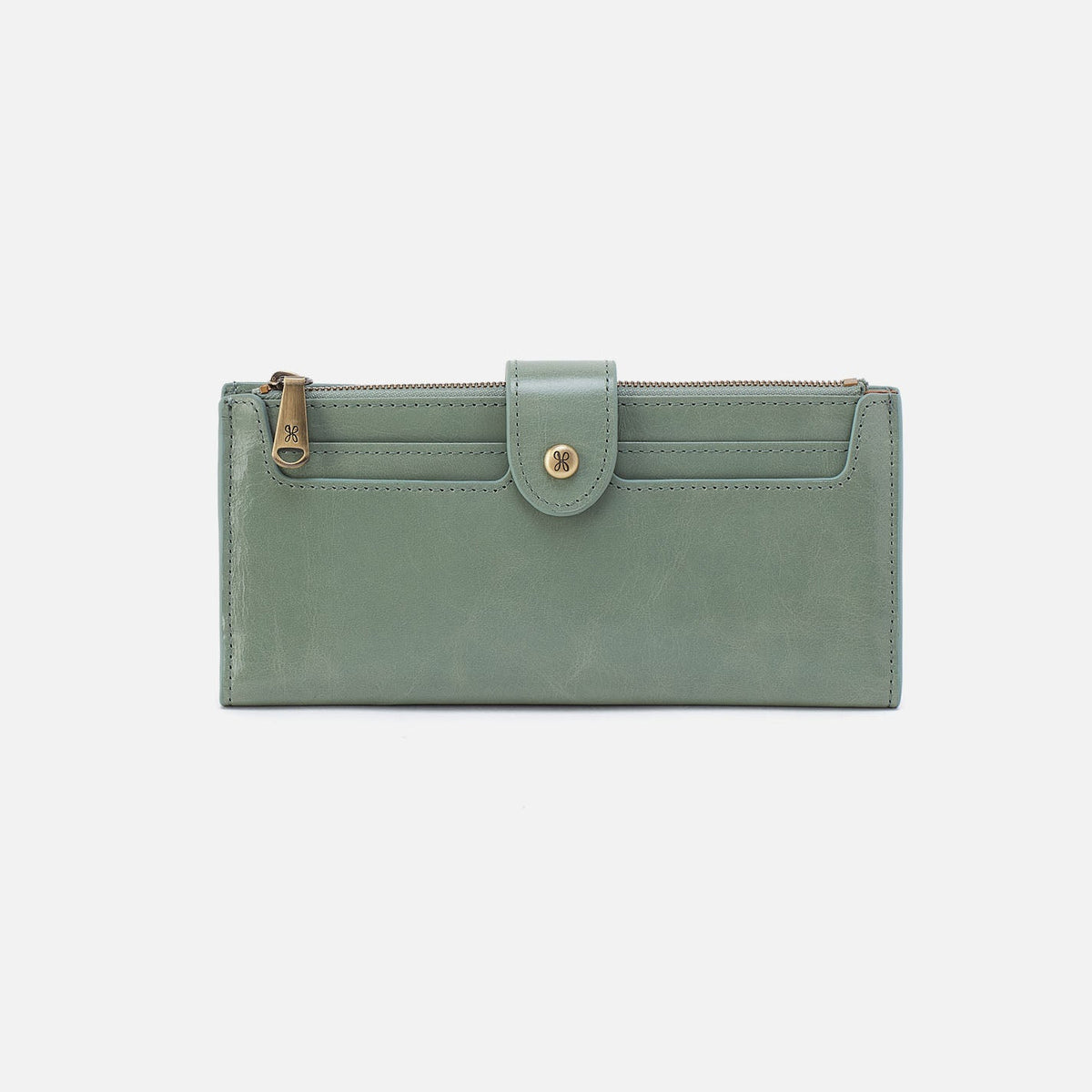 Dunn Continental Wallet In Polished Leather - Jade | HOBO Popular