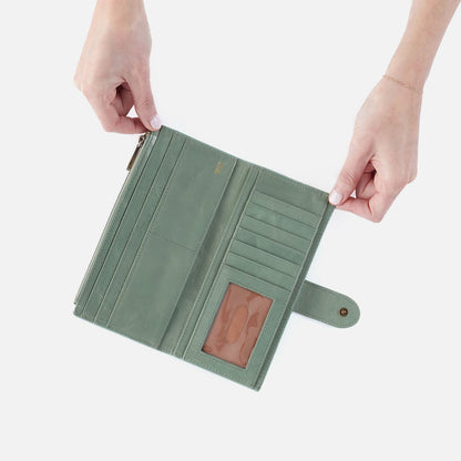 Dunn Continental Wallet In Polished Leather - Jade | HOBO Popular