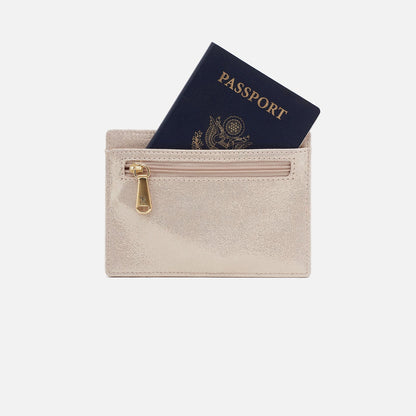 Euro Slide Card Case In Metallic Leather - Sand Shimmer | HOBO Everyday