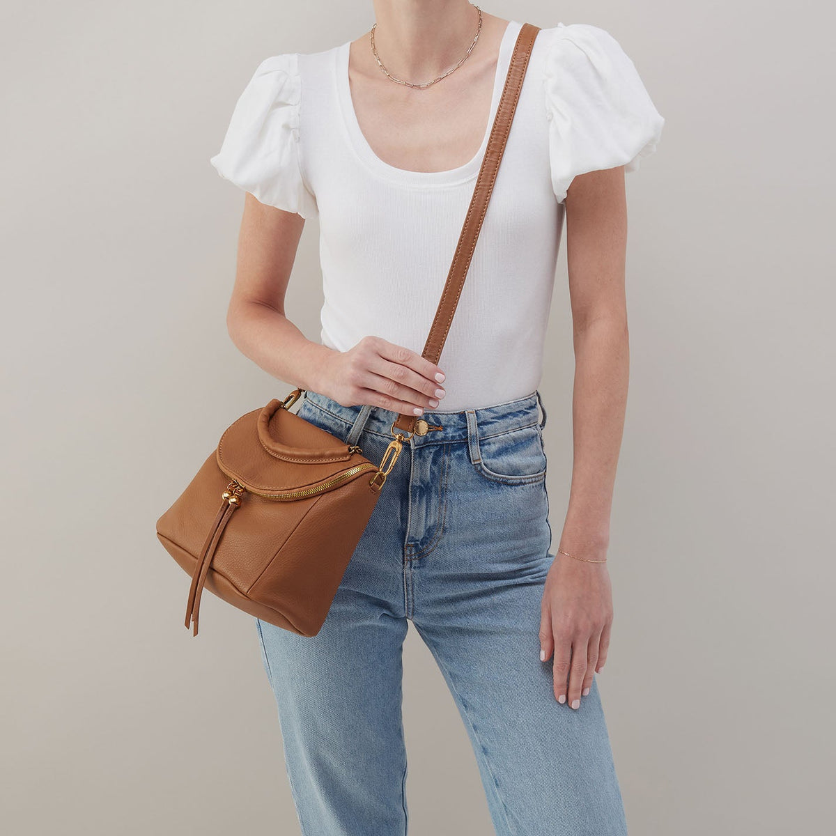 Fern Top Handle Satchel In Pebbled Leather - Warm Honey | HOBO Trusted