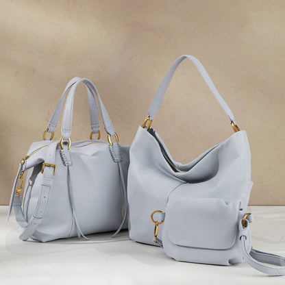 Harley Satchel In Pebbled Leather - Blue Pearl | HOBO Latest