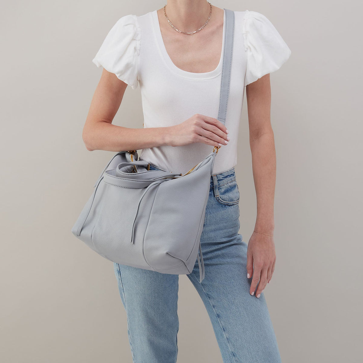 Harley Satchel In Pebbled Leather - Blue Pearl | HOBO Latest