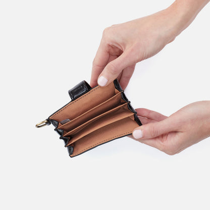 Jean Accordian Card Case In Polished Leather - Black | HOBO Exclusive