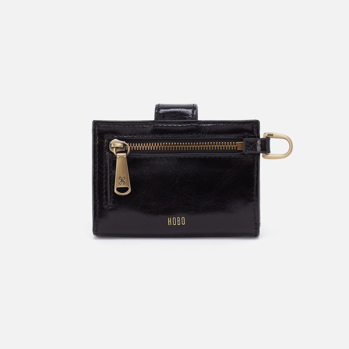 Jean Accordian Card Case In Polished Leather - Black | HOBO Exclusive
