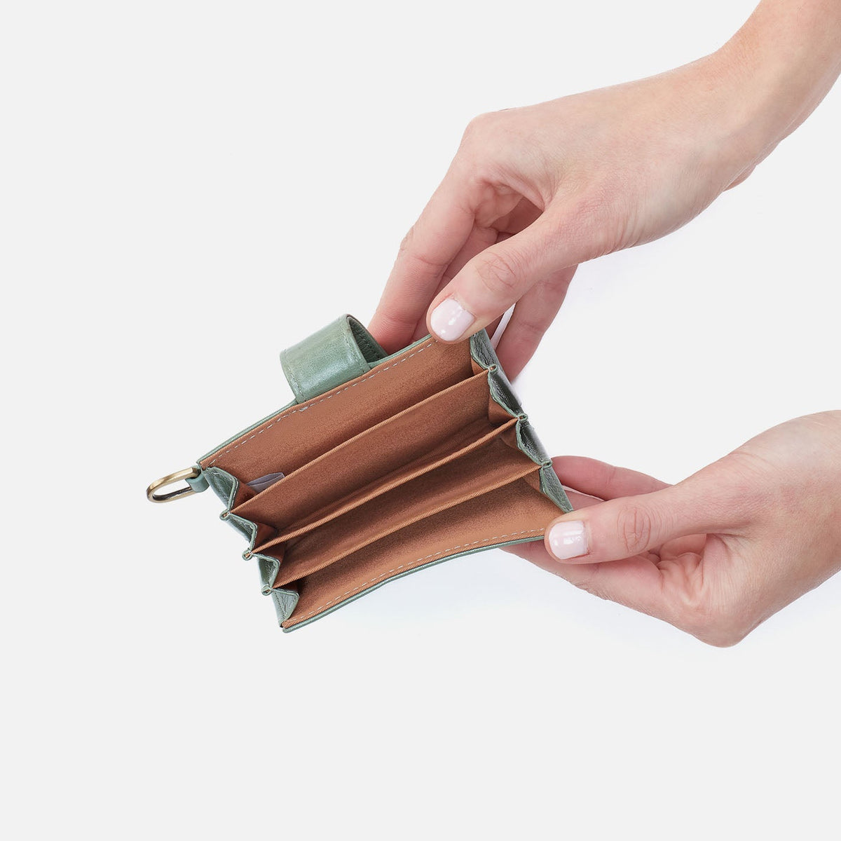 Jean Accordian Card Case In Polished Leather - Jade | HOBO New