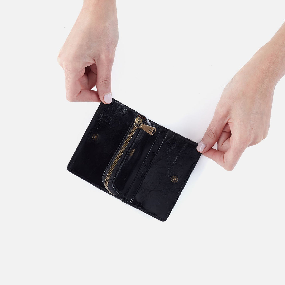 Jill Card Case In Polished Leather - Black | HOBO Exclusive