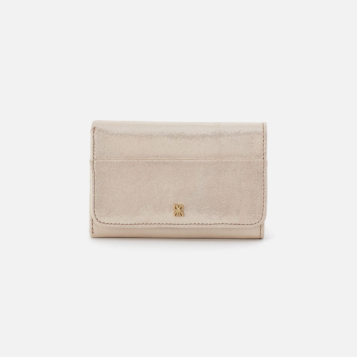 Jill Trifold Wallet In Metallic Leather - Sand Shimmer | HOBO Deals