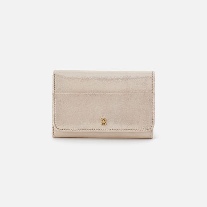 Jill Trifold Wallet In Metallic Leather - Sand Shimmer | HOBO Deals