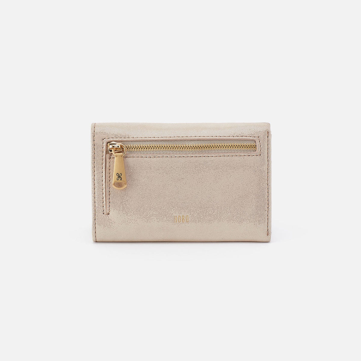Jill Trifold Wallet In Metallic Leather - Sand Shimmer | HOBO Deals