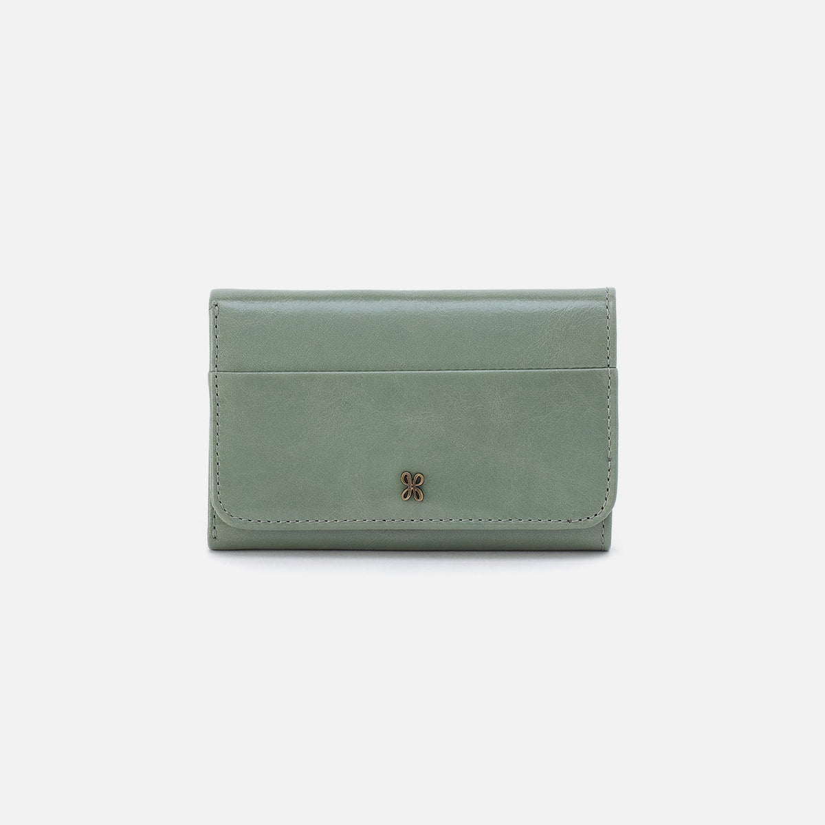 Jill Trifold Wallet In Polished Leather - Jade | HOBO Classic