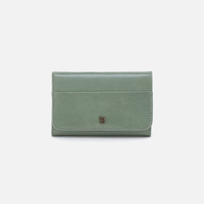 Jill Trifold Wallet In Polished Leather - Jade | HOBO Classic