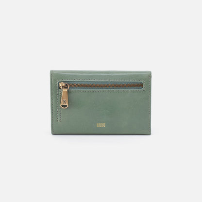 Jill Trifold Wallet In Polished Leather - Jade | HOBO Classic