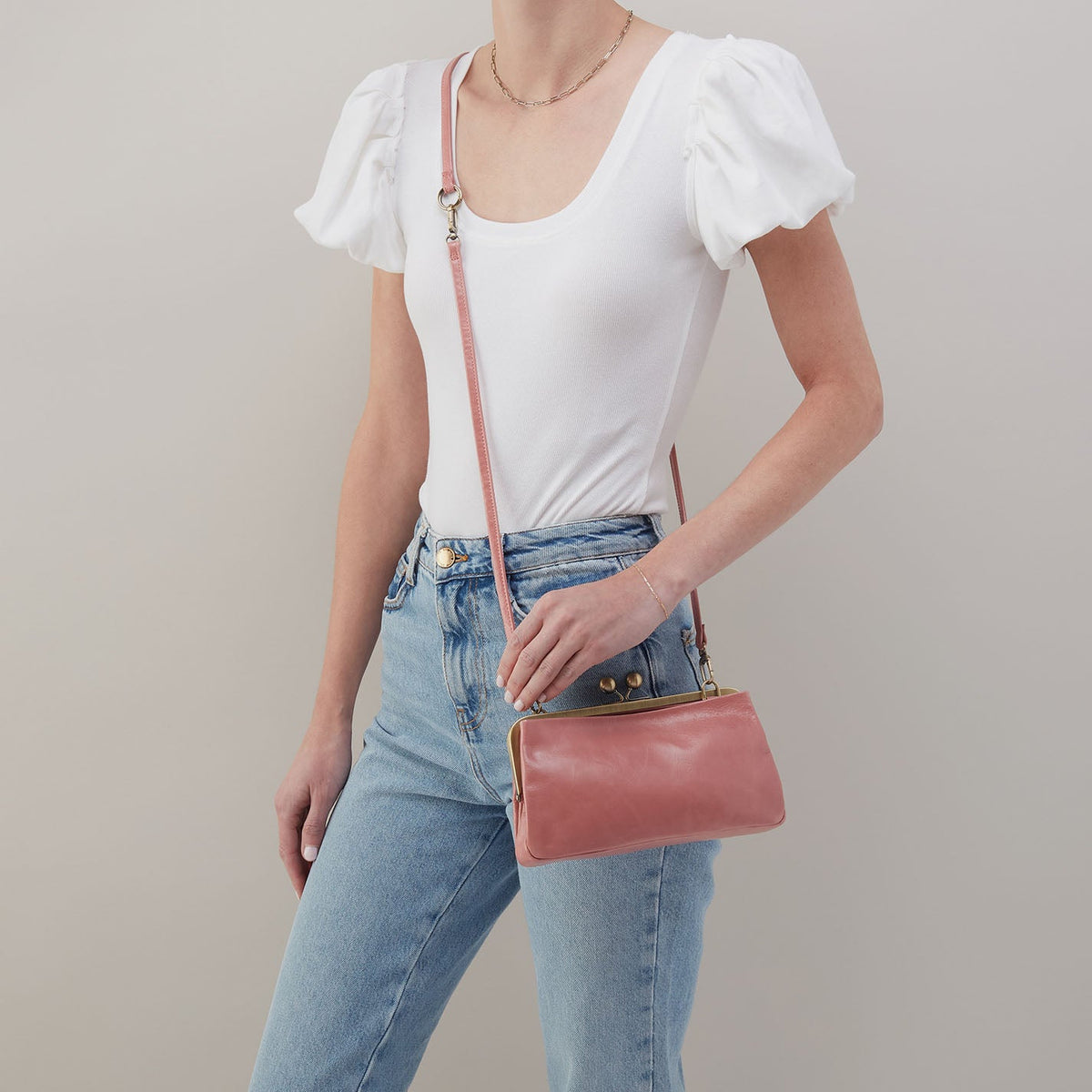 Lauren Frame Crossbody In Polished Leather - Rose | HOBO Latest
