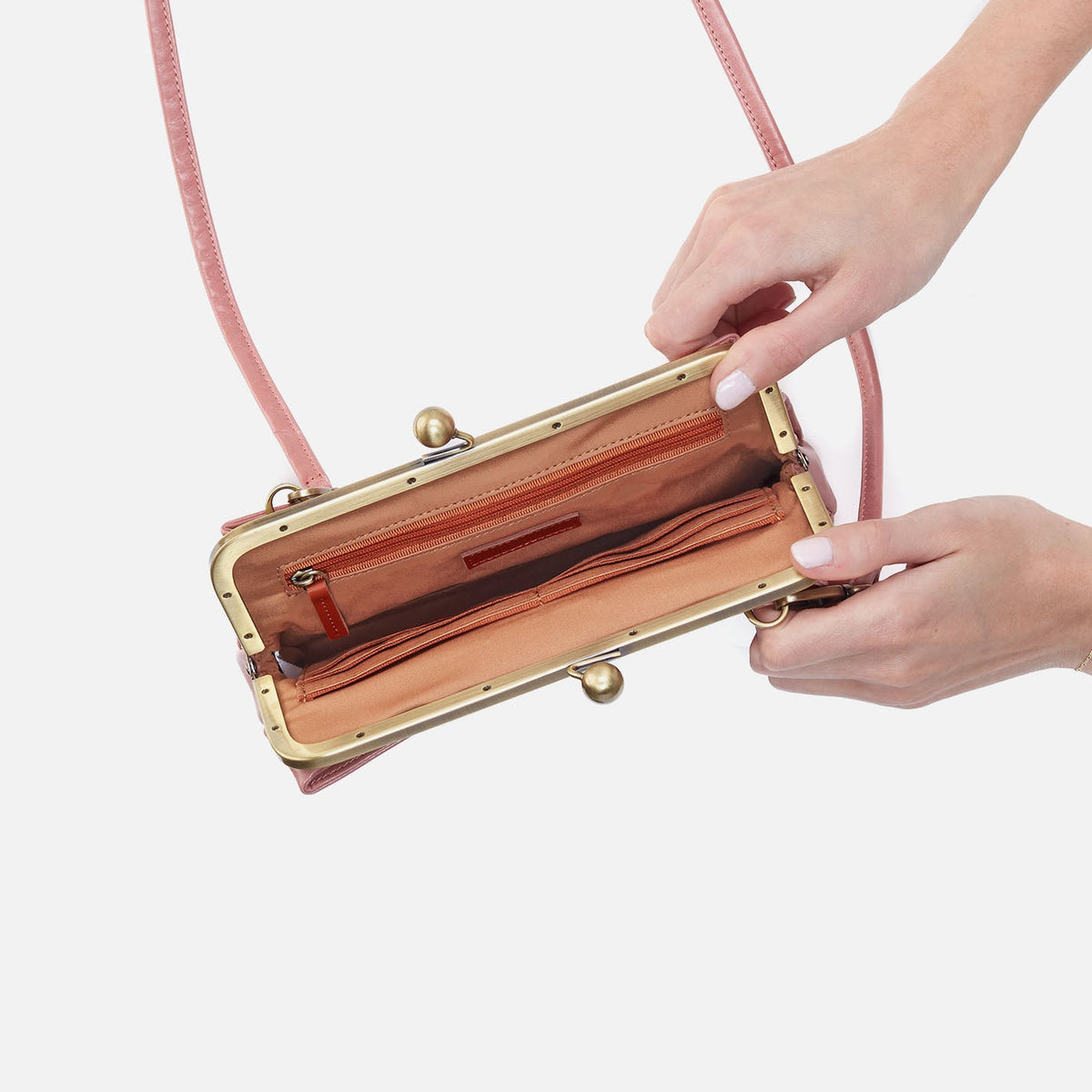 Lauren Frame Crossbody In Polished Leather - Rose | HOBO Latest