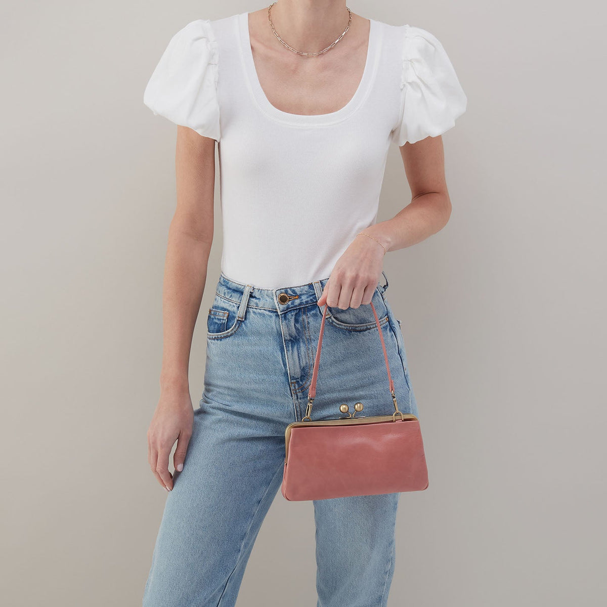 Lauren Frame Crossbody In Polished Leather - Rose | HOBO Latest