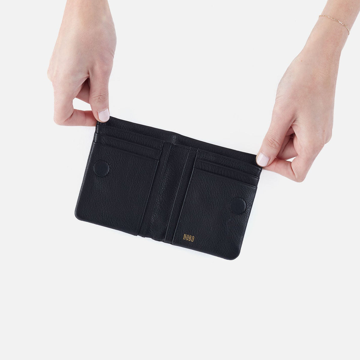 Lumen Mini Wallet In Pebbled Leather - Black | HOBO Classic