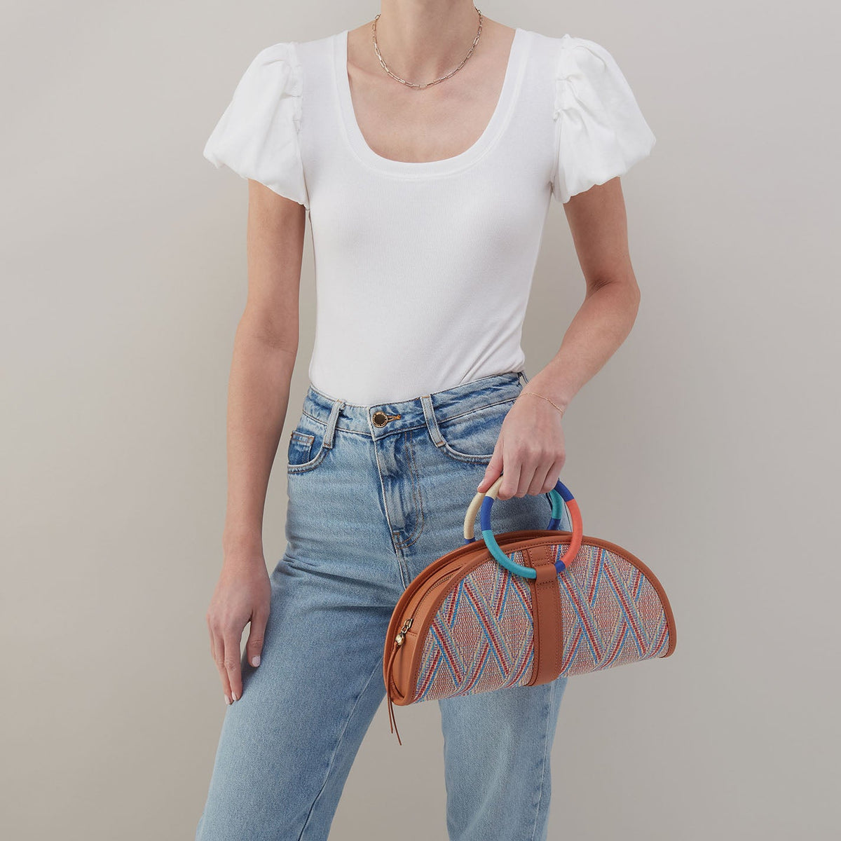 Luna Clutch In Multi Weave With Leather Trim - Sunset Raffia | HOBO Great Value