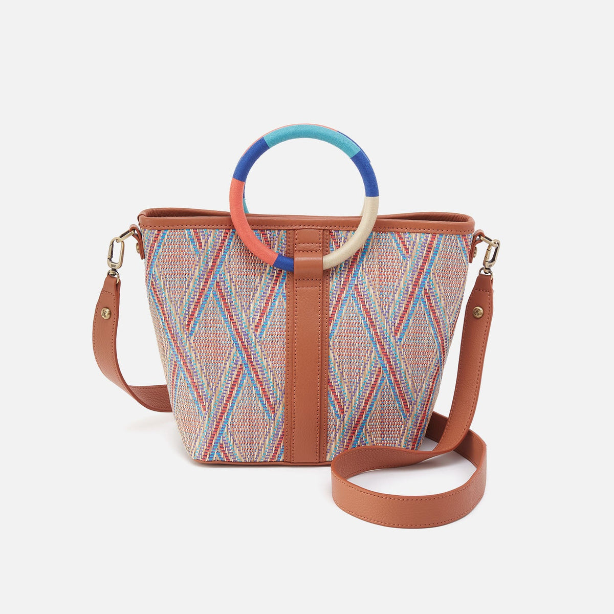 Luna Small Tote In Multi Weave With Leather Trim - Sunset Raffia | HOBO Quality