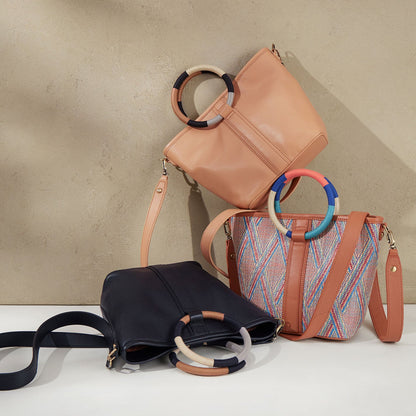 Luna Small Tote In Multi Weave With Leather Trim - Sunset Raffia | HOBO Quality